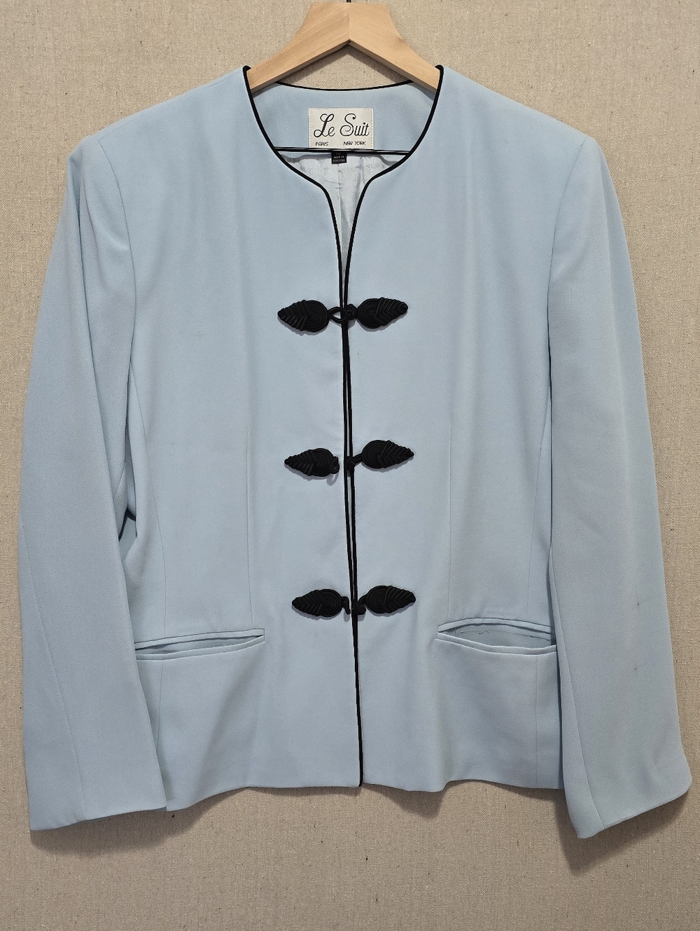 Le Suit Vintage Blue Blazer Frog Closure Shoulder Pad Jacket Size 16